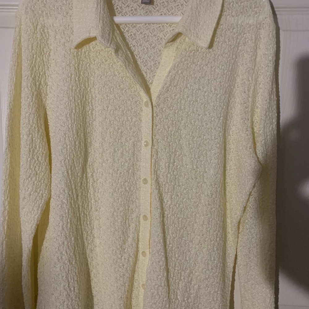 J. Jill  Long Sleeve Button Down Shirt with Collar Cream Size  XL